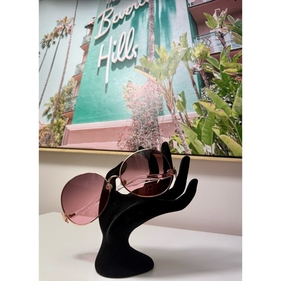 Women's Pink Gradient Chic 70s Geometric Round Oversized Sunglasses Clear Arms - Picture 1 of 6
